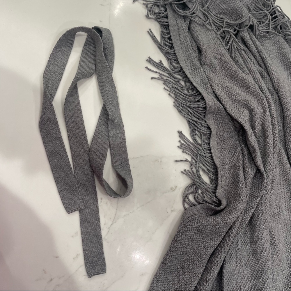 NWT J.Jill dark grey fringe long sleeve hooded duster - Picture 10 of 13